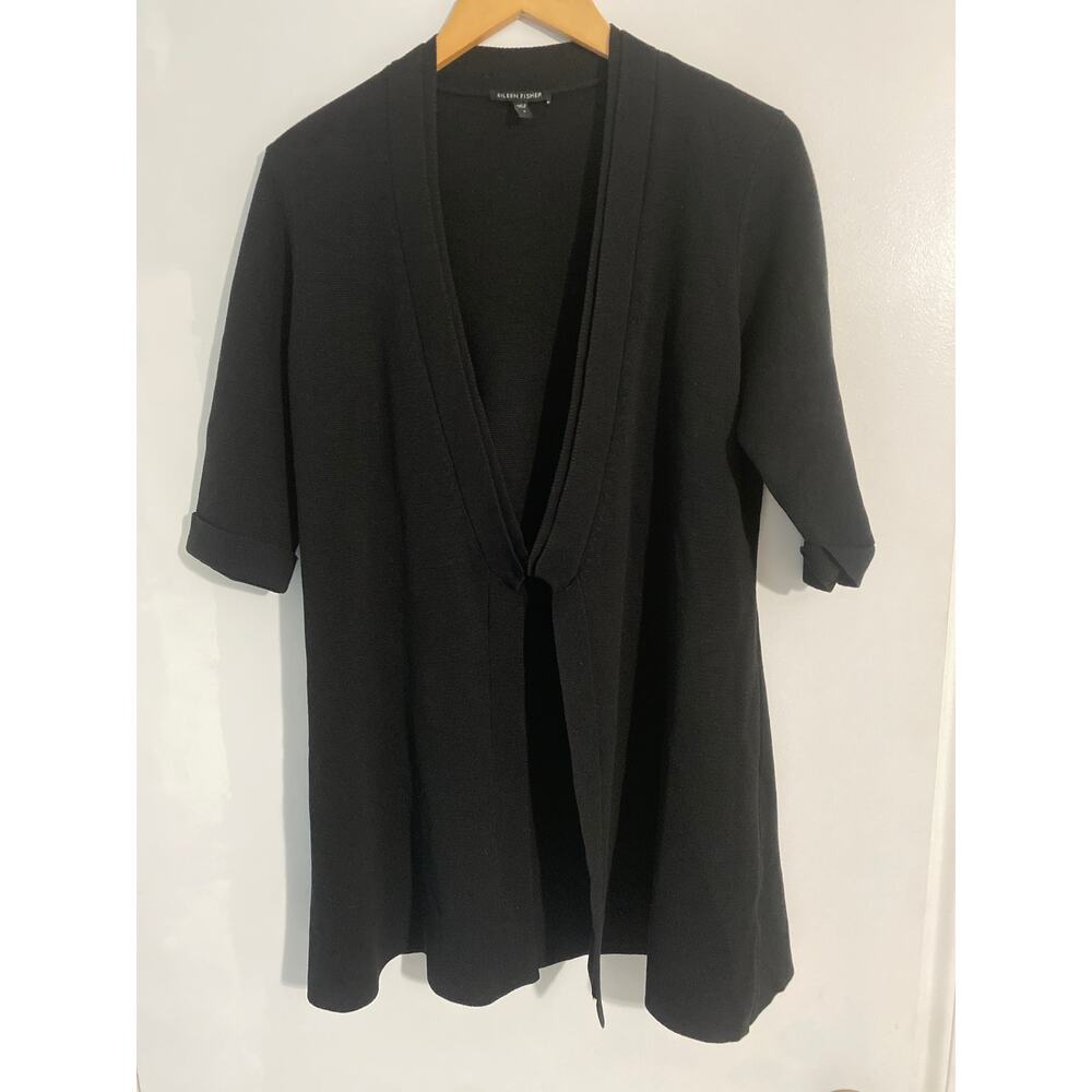 Eileen Fisher long cardigan women’s size S black silk cotton minimalist luxury